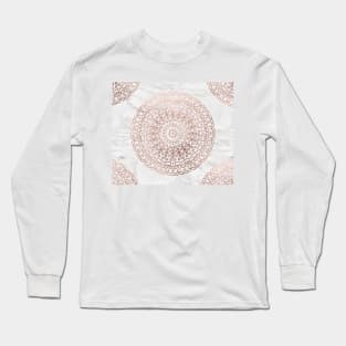 Marble mandala - beaded rose gold on white Long Sleeve T-Shirt